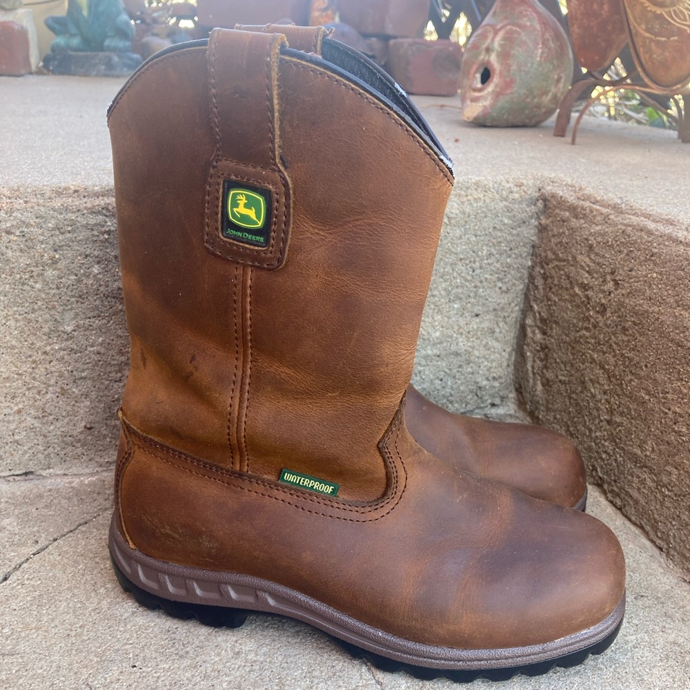 John Deere Women's Wellington Waterproof Leather Boots Size 9M by Dan Post (EXC)